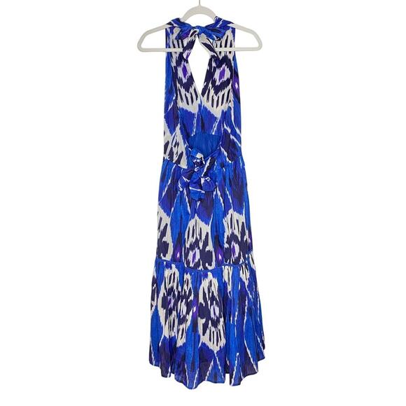Ro's Garden Henrietta Halter Tie Midi Dress Blue Ikat Cotton Tiered Tuckernuck - Picture 8 of 8